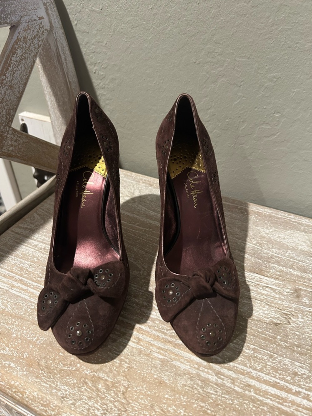 Cole Haan Brown Suede Knot Bow Heels